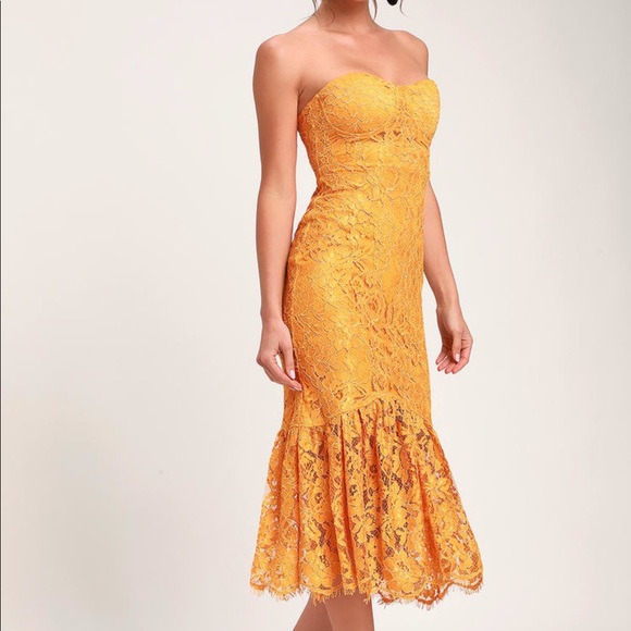 Lulus Divine Nights Red Lace Strapless Midi Dress - Picture 2 of 4